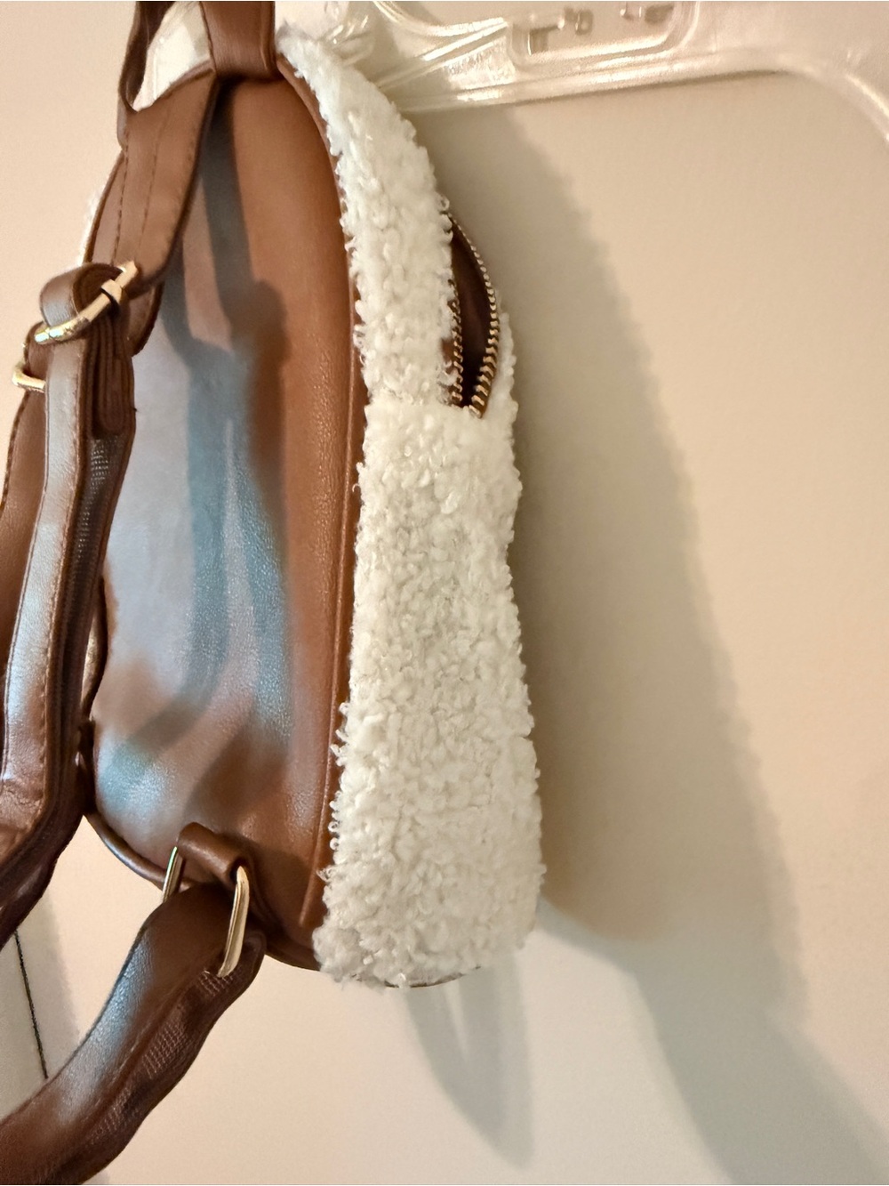 Disney Cream Sherpa Mini Backpack with Brown Trim and Gold Hardware - Picture 15 of 15